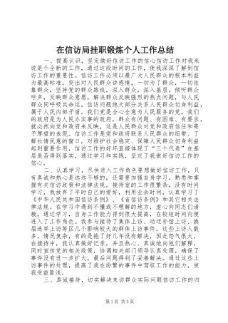 在信访局挂职锻炼个人工作总结 
