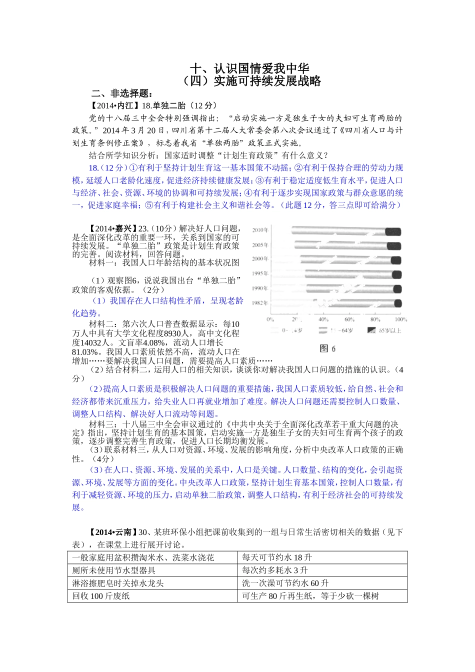 2014年中考政治真题按知识点分类汇编：实施可持续发展战略（非选择题）_第1页