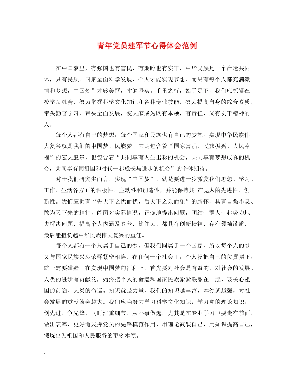青年党员建军节心得体会范例 _第1页