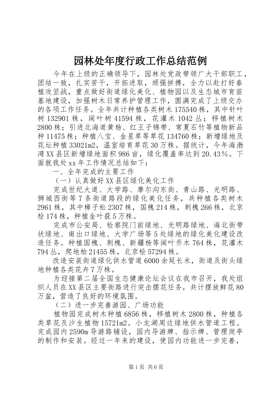 园林处年度行政工作总结范例 _第1页