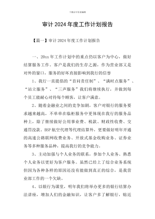 审计2024年度工作计划报告