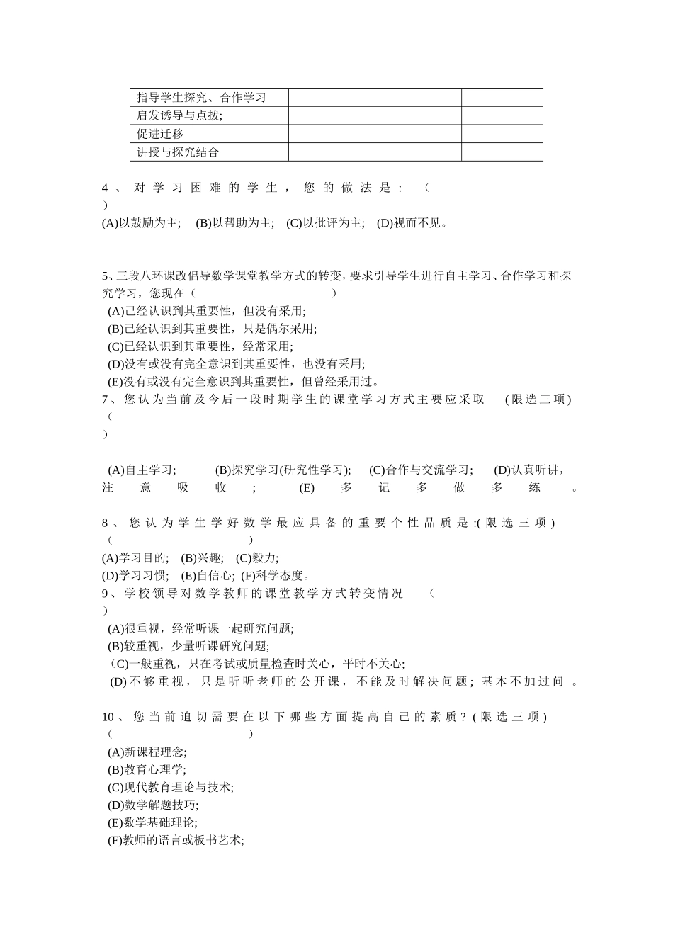 中学数学教师课堂教学情况调查表_第2页