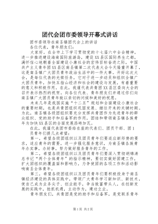 团代会团市委领导开幕式讲话发言