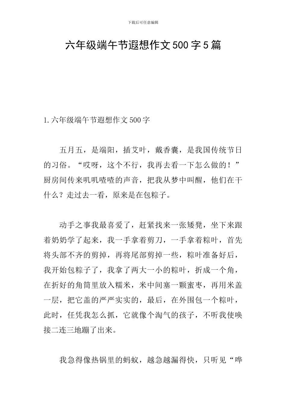 六年级端午节遐想作文500字5篇_第1页