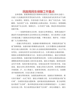 民政局民生保障工作重点 