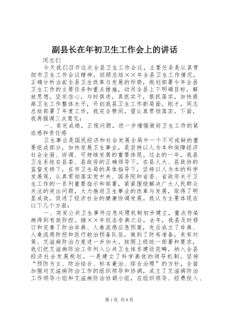 副县长在年初卫生工作会上的讲话发言