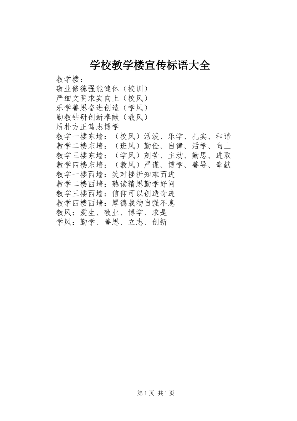 学校教学楼宣传标语大全_第1页