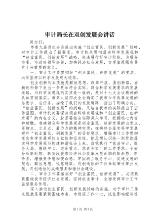 审计局长在双创发展会讲话发言