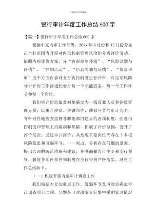 银行审计年度工作总结600字