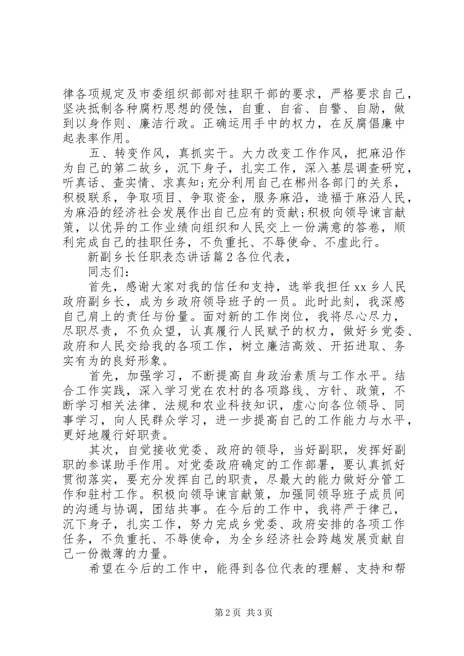 新副乡长任职表态讲话发言_第2页