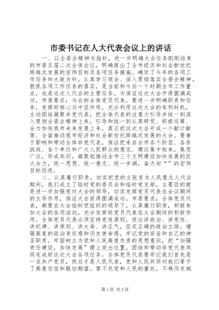 市委书记在人大代表会议上的讲话发言