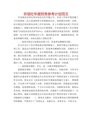 农信社年度财务参考计划范文 