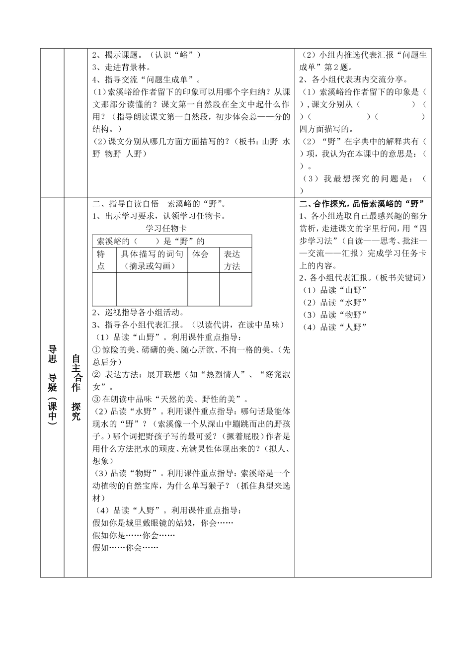 “四三二”课堂教学模式备课《索溪峪的野》_第2页