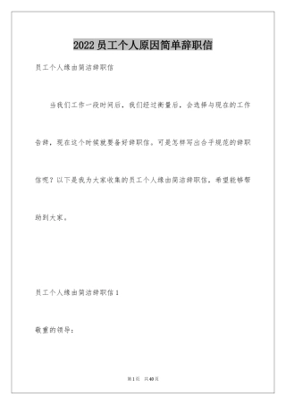 2024员工个人原因简单辞职信