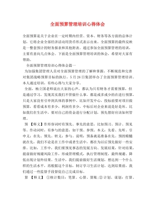 全面预算管理培训心得体会 (2) 