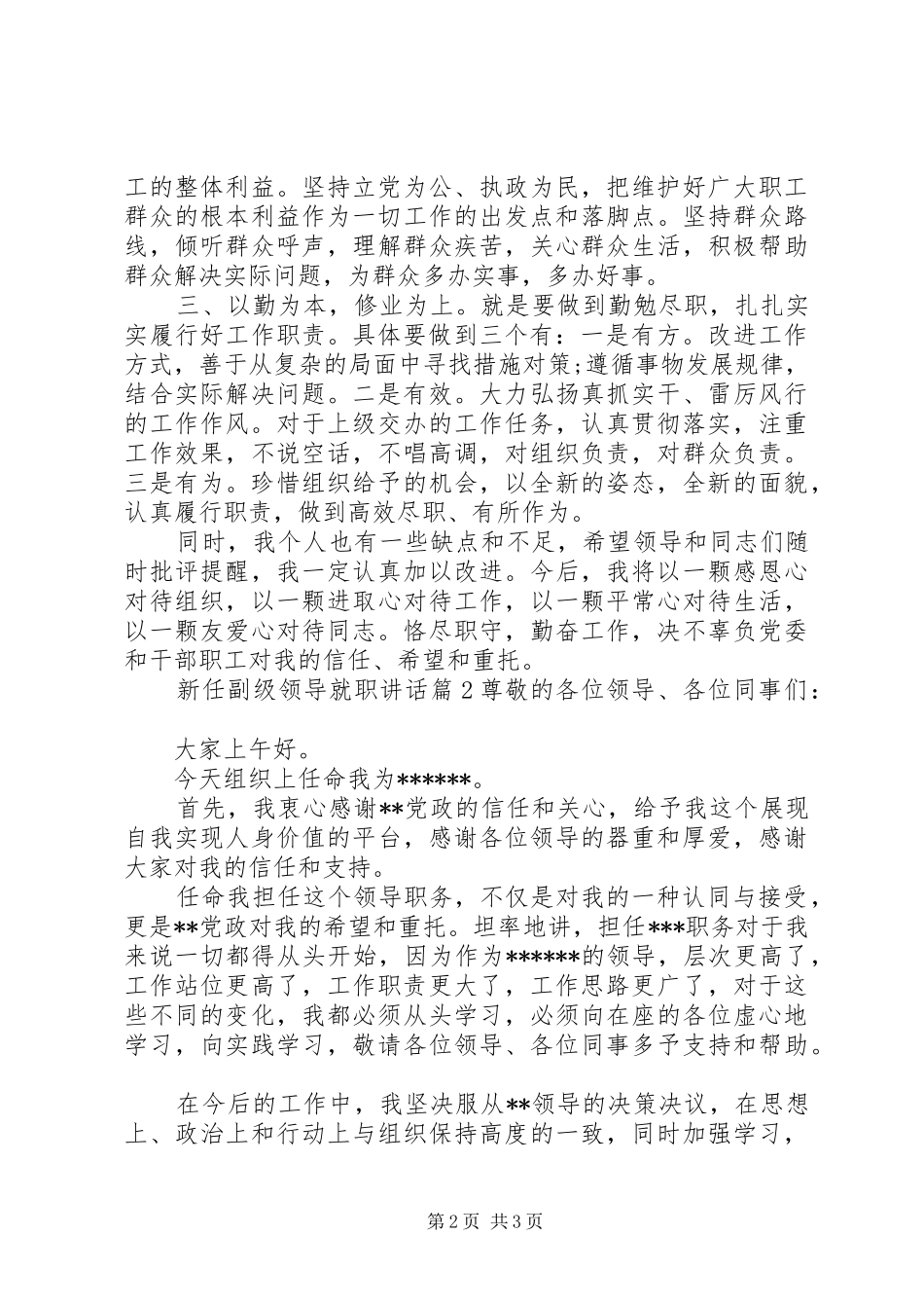 新任副级领导就职讲话发言_第2页