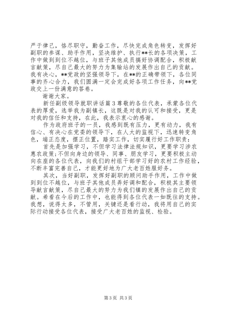 新任副级领导就职讲话发言_第3页