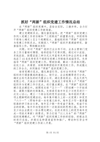 抓好“两新”组织党建工作情况总结 