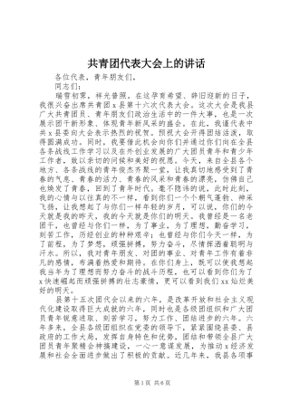 共青团代表大会上的讲话发言