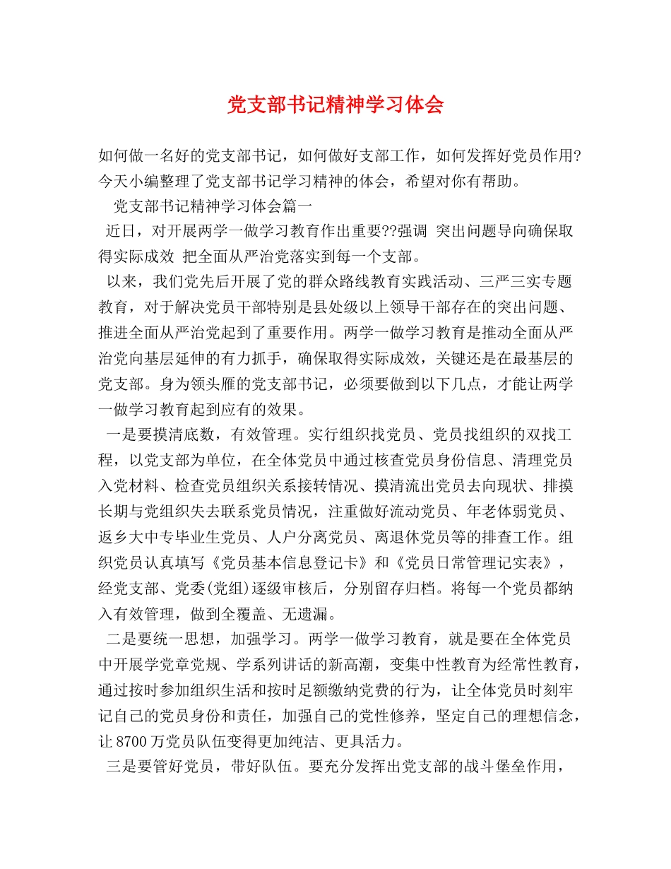 党支部书记精神学习体会 _第1页