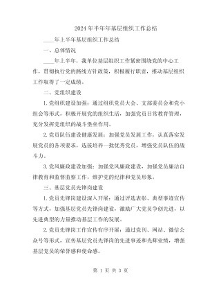 2024年半年年基层组织工作总结