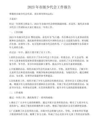 2023年市级少代会工作报告 