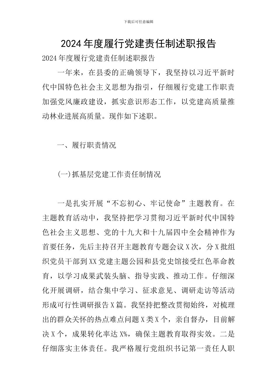 2024年度履行党建责任制述职报告_第1页