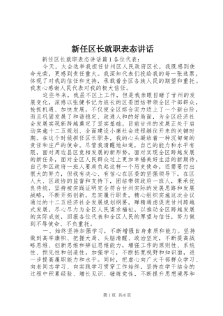 新任区长就职表态讲话发言
