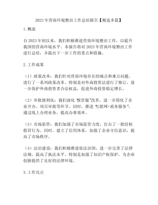 2023年营商环境整治工作总结报告【精选多篇】