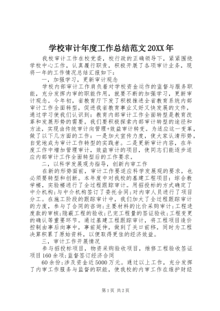 学校审计年度工作总结范文20XX年