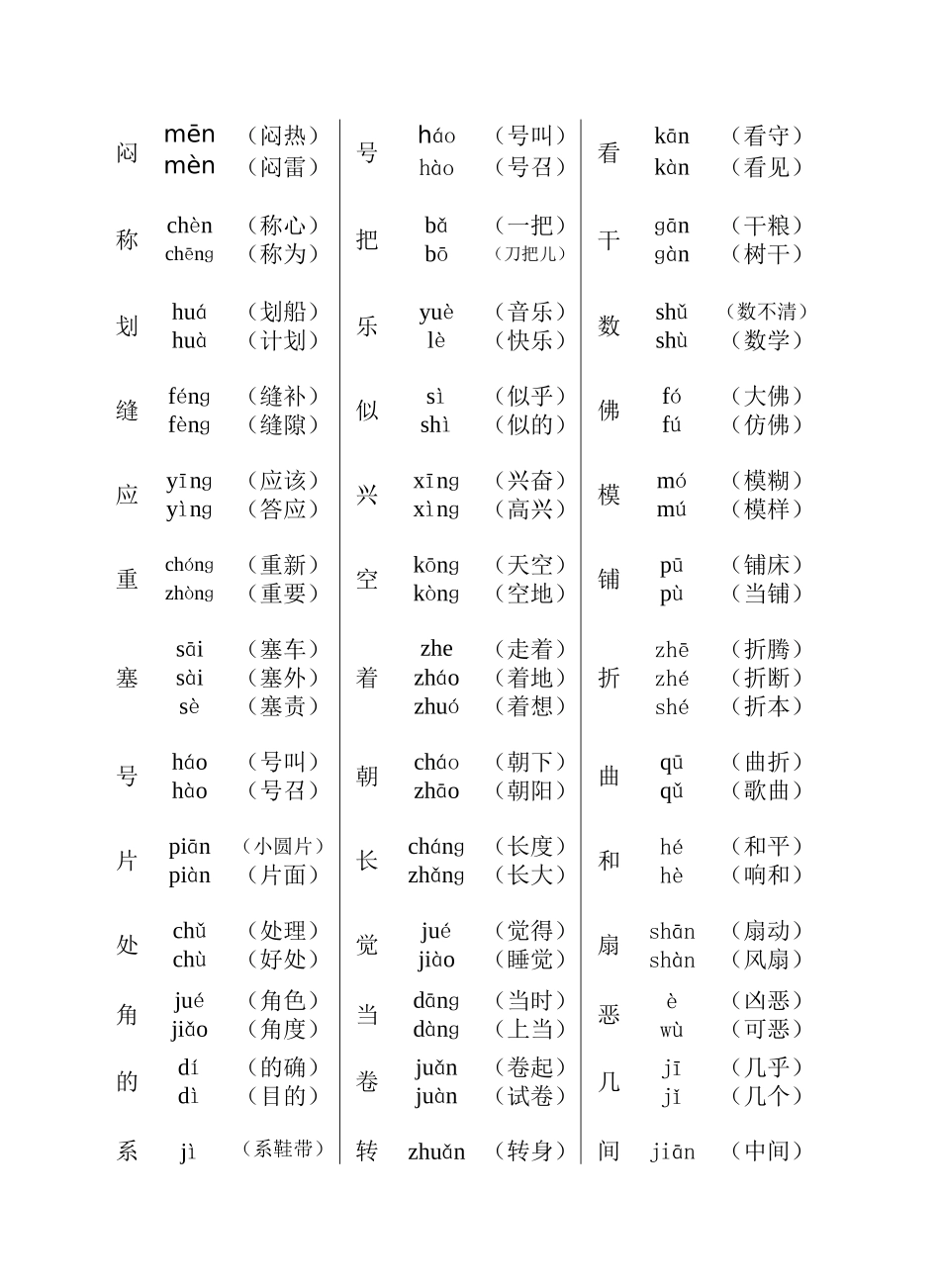 四年级语文下多音字练习_第1页