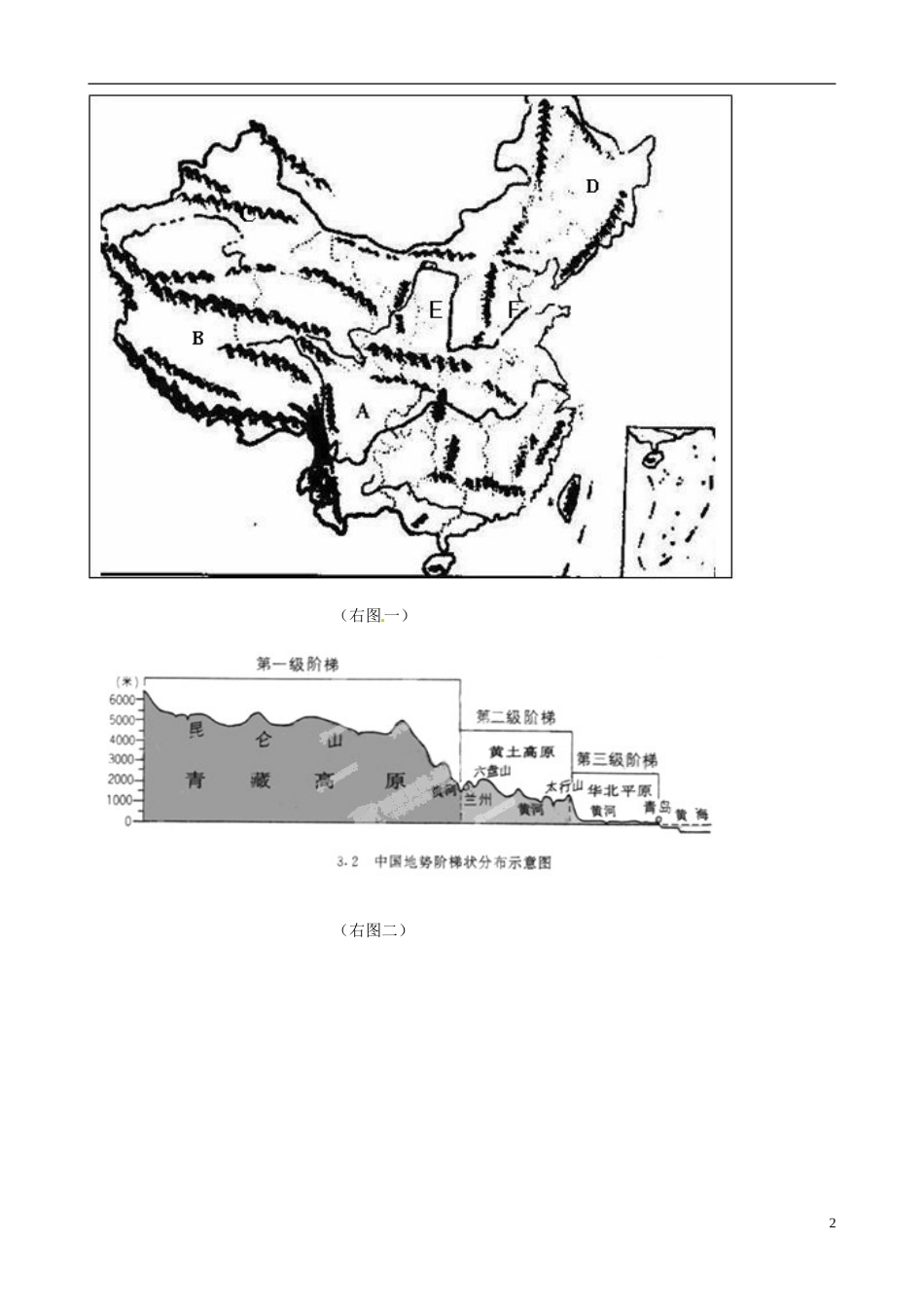 河北省承德市第二中学八年级地理上册第2章第1节中国的地形（第1课时）学案（无答案）（新版）湘教版_第2页