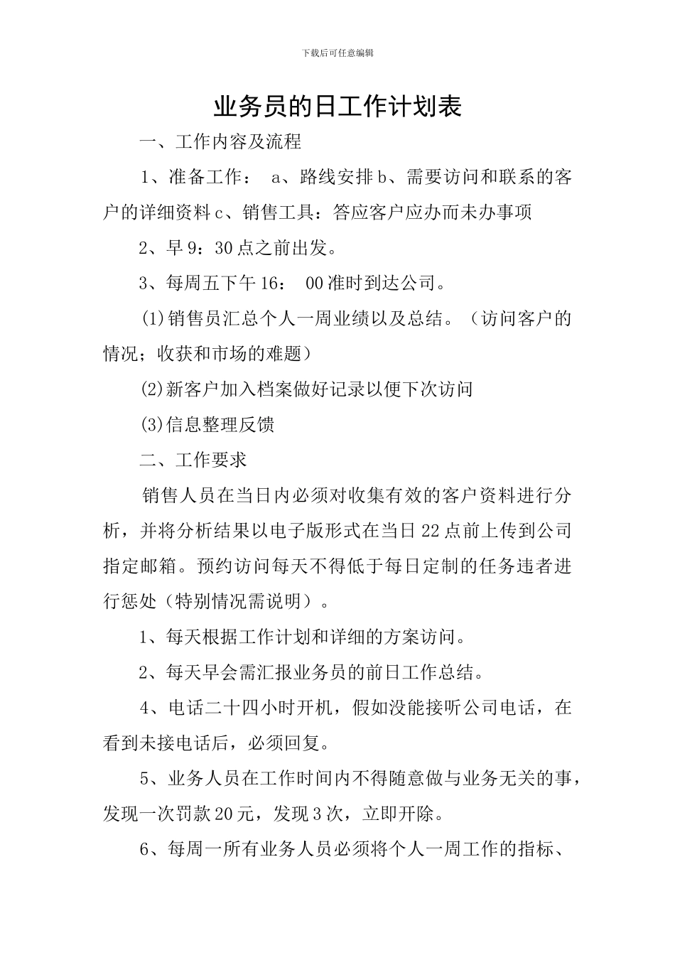 业务员的日工作计划表_第1页