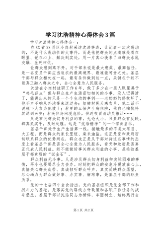 学习沈浩精神体会心得3篇