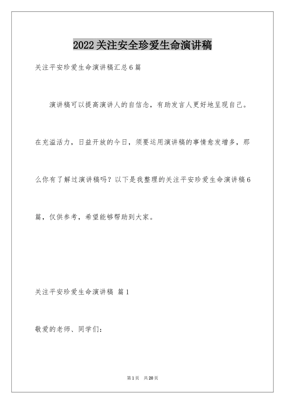 2024关注安全珍爱生命演讲稿_214_第1页