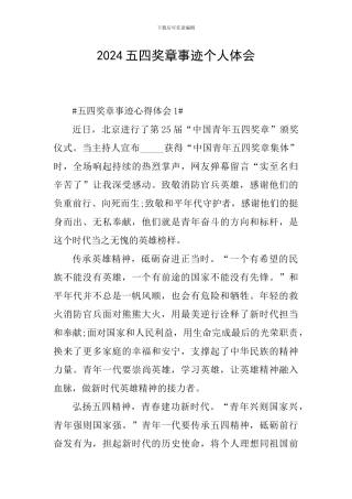 2024五四奖章事迹个人体会