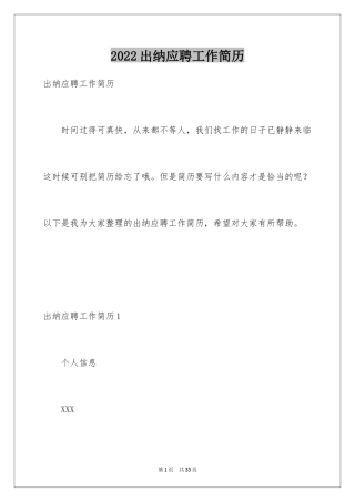 2024出纳应聘工作简历