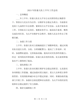 2024年防暴大队上半年工作总结