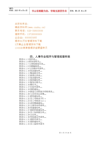 企业人事作业程序与管理规章附表