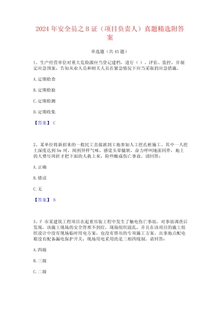 2024年安全员之B证(项目负责人)真题精选附答案 