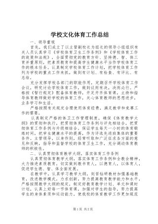 学校文化体育工作总结 