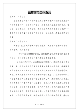 预算部门工作参考总结