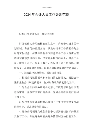 2024年会计人员工作计划范例