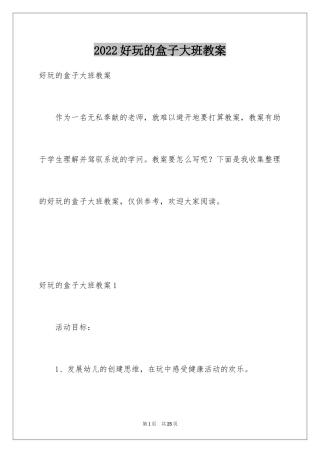 2024好玩的盒子大班教案