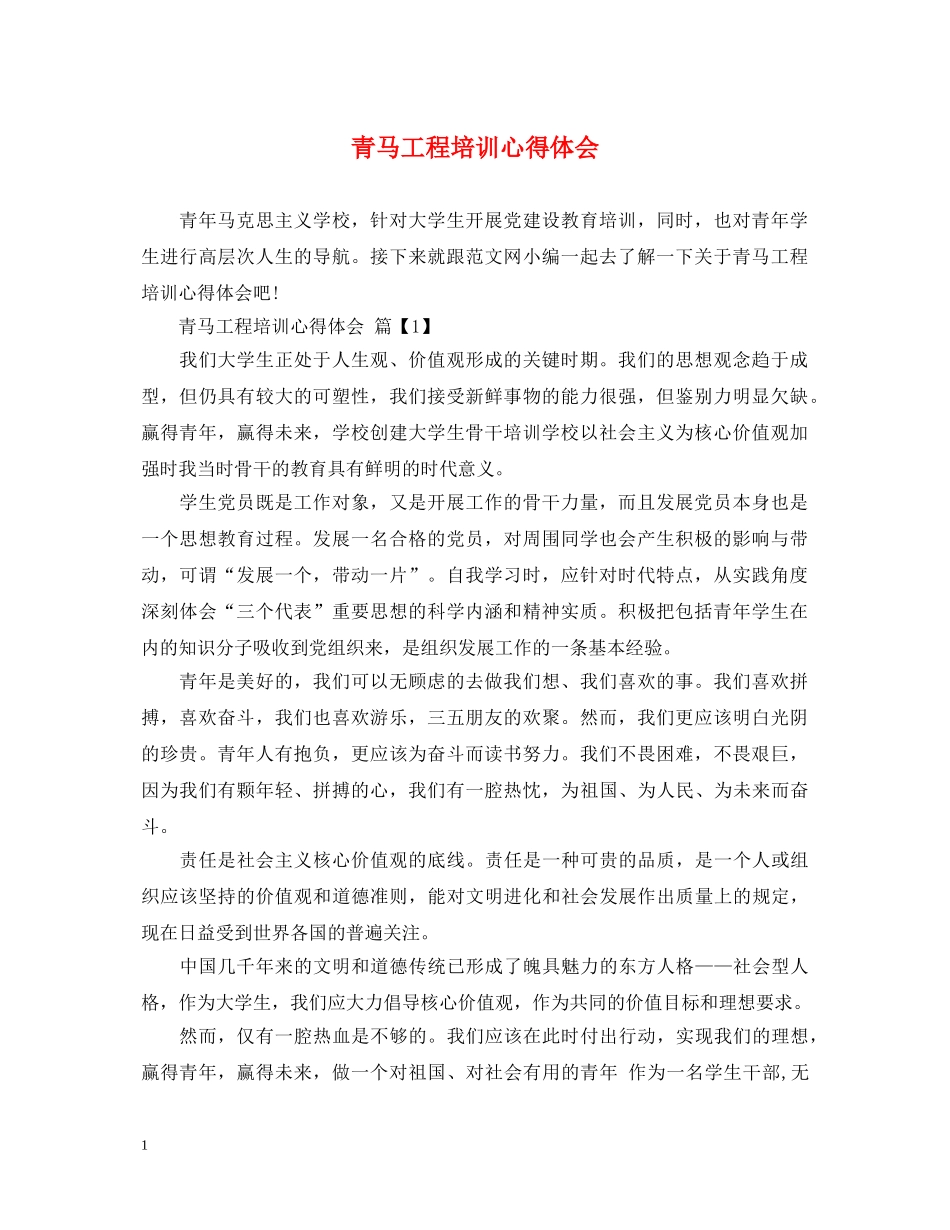 青马工程培训心得体会 _第1页