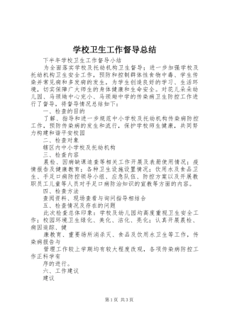 学校卫生工作督导总结 