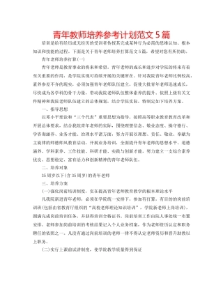 青年教师培养参考计划范文5篇 