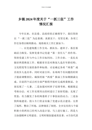 乡镇2024年度关于“一抓三促”工作情况汇报
