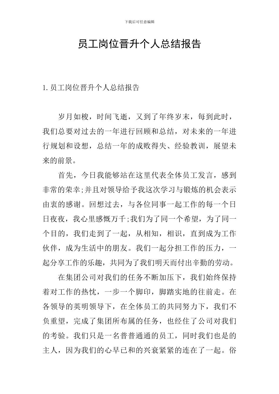 员工岗位晋升个人总结报告_第1页