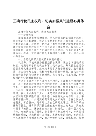 正确行使民主权利，切实加强风气建设体会心得